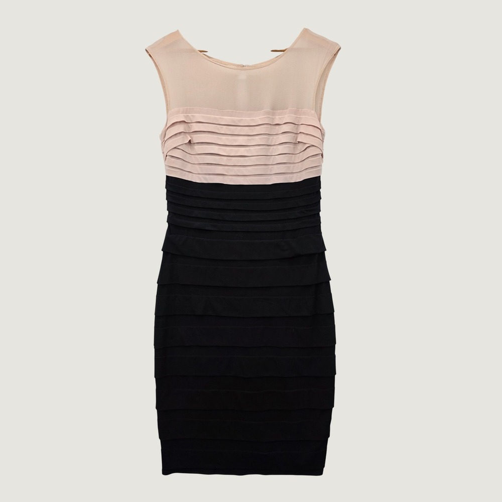 Sangria Colorblock Tiered Sheath Dress Pink Black Sleeveless Size 14 AWIFU540